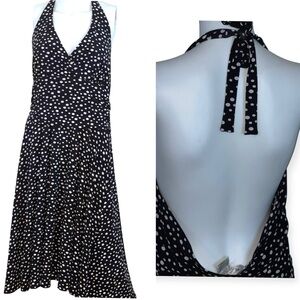 Coquette Pin Up Parisan ChicPolka Dot  Open Back Pin Up Halter Dress Sz16